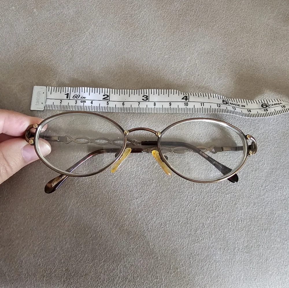 Fendi Elegant Metal Logo Gold and Brown‎ Italy Chic Classy Frame Glasses